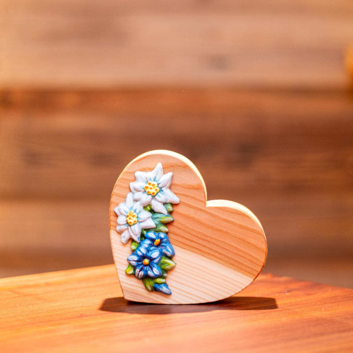 CUORE IN LEGNO CON DECORAZIONE FLOREALE Grande 16x15 cm Blu