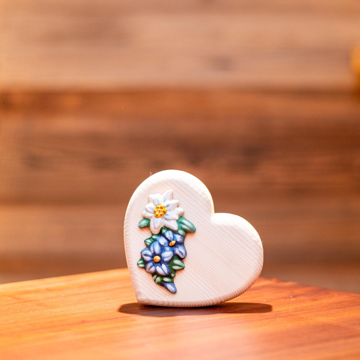 CUORE IN LEGNO CON DECORAZIONE FLOREALE Medio 13x12 cm Blu