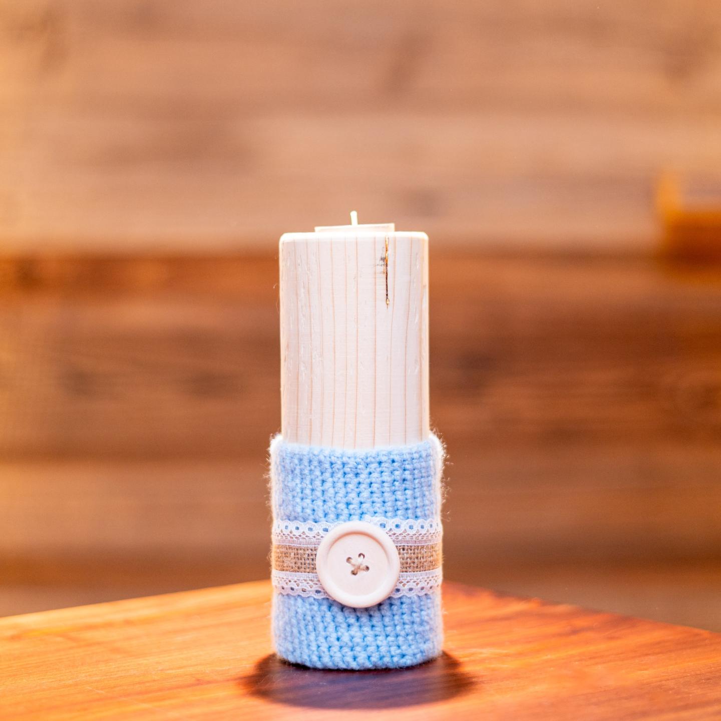 PORTA CANDELA GRANDE IN LEGNO Azzurro