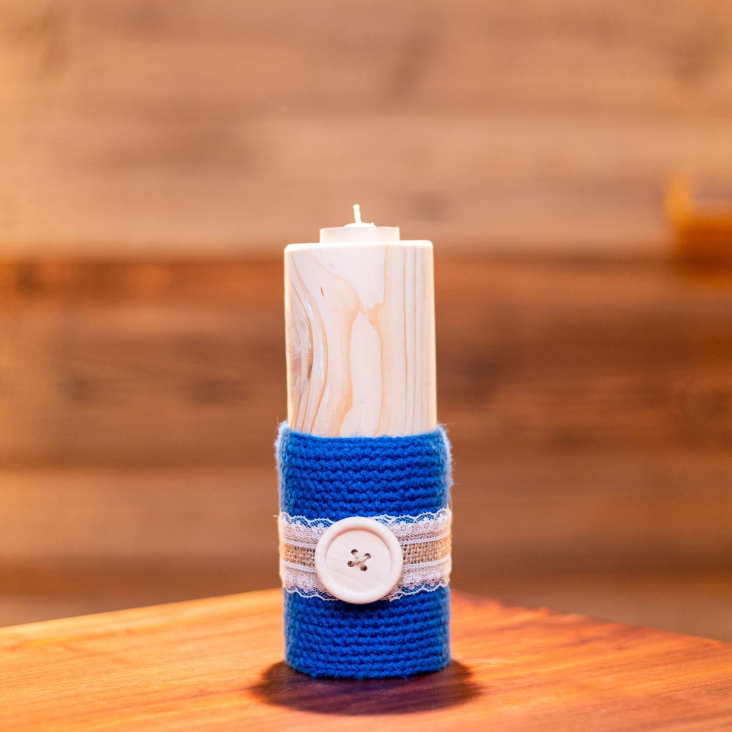 PORTA CANDELA GRANDE IN LEGNO Blu