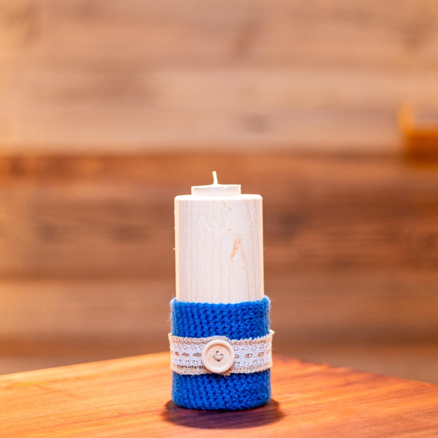 PORTA CANDELA MEDIO IN LEGNO Blu